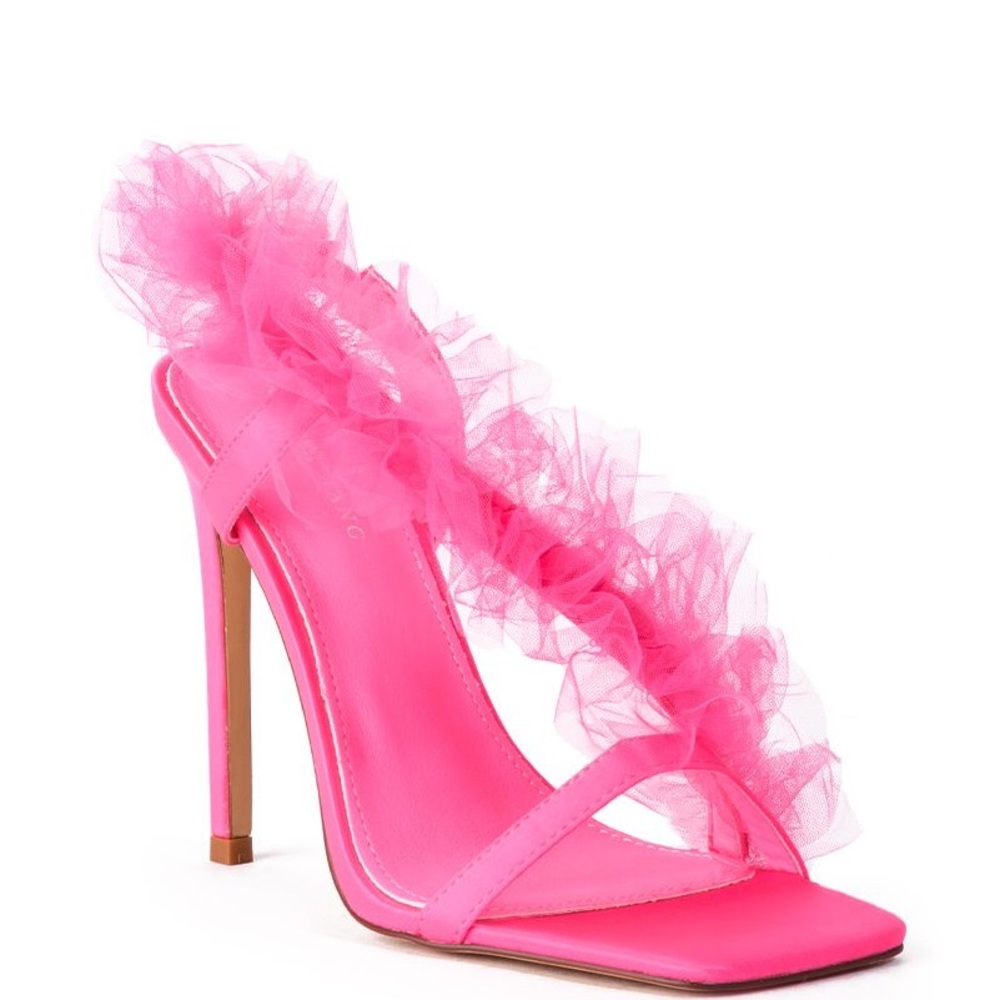 Azalea Wang Barbie Pink Tulle Stiletto High Heel Sandal - Picture 4 of 4
